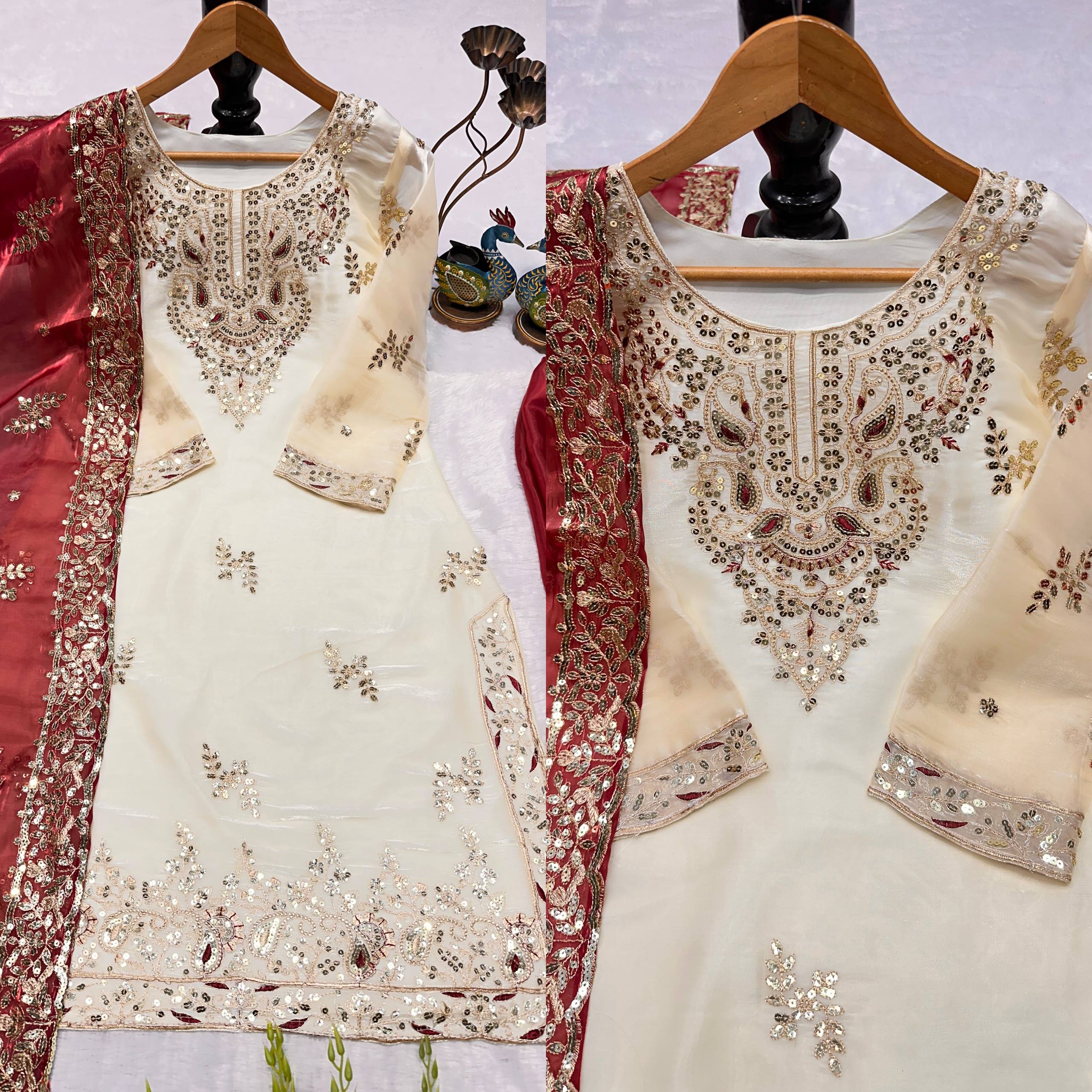Regal Pearl & Burgundy Palazzo Couture